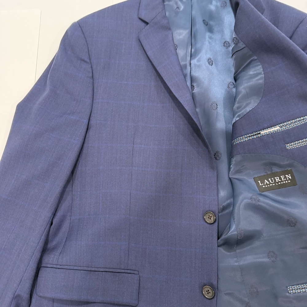 Lauren Ralph Lauren Blue Windowpane Plaid Wool Blend Sport Coat Blazer 44L - Picture 12 of 15